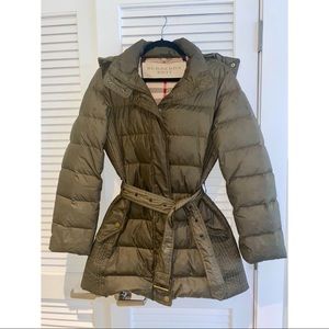 Burberry Olive Green Quilted Belted Puffer Jacket